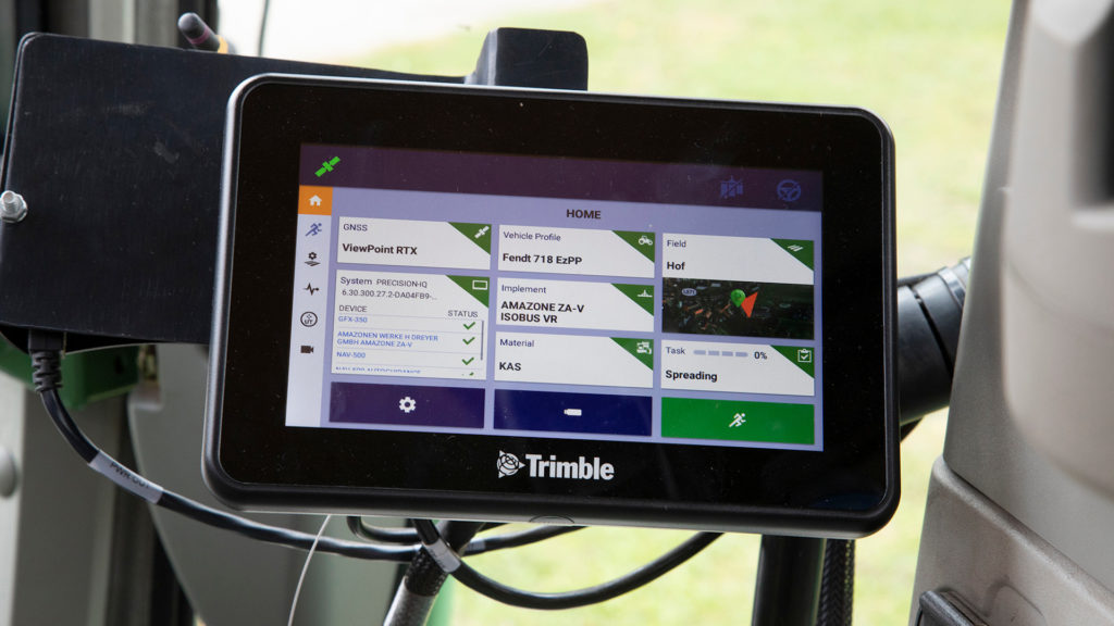 Photo of a Trimble GFX-350 terminal in the cab.